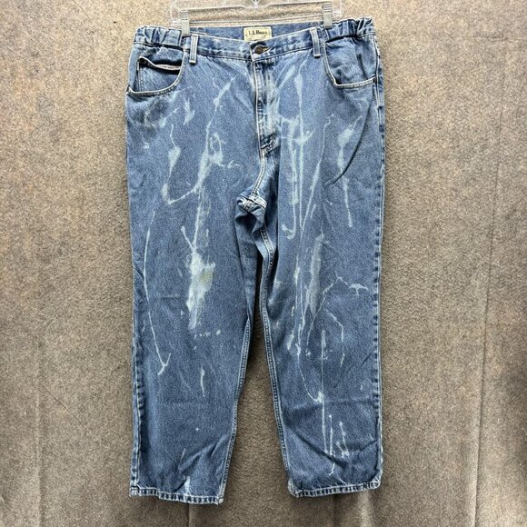 LL Bean Jeans Mens 40x30 Blue Comfort Waist Relaxed Baggy Paint Stain Workwear - Picture 1 of 10